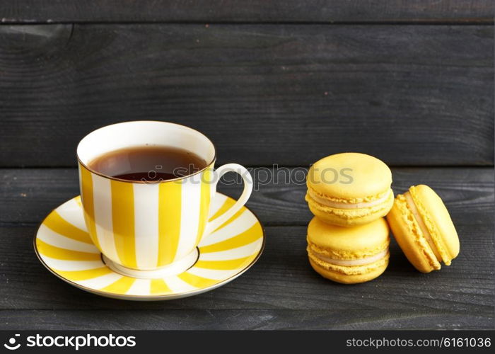 French delicious dessert macaroons on table