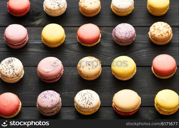 French delicious dessert macaroons on table