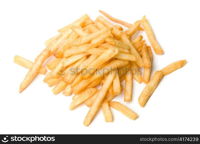 French fried potatoes on a white background