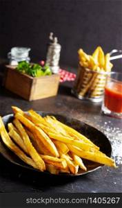 French fries, fast food, fried potato on plate