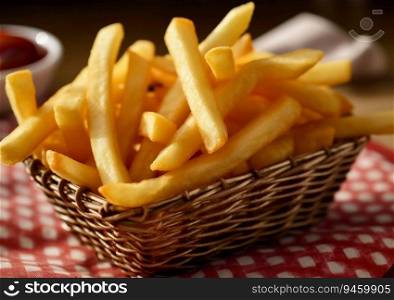 French fries in fast food restaurant.AI Generative