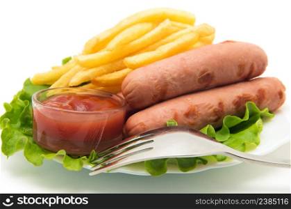 French Fries, Sausages with Ketchup