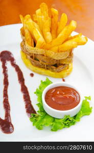 French fries served with ketchup