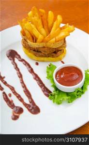 French fries served with ketchup