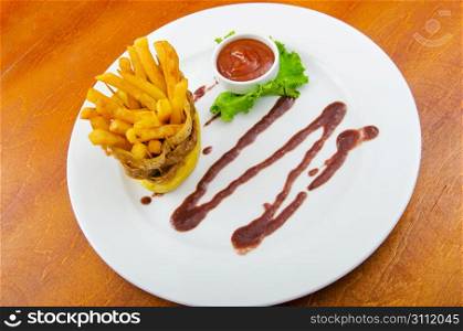 French fries served with ketchup