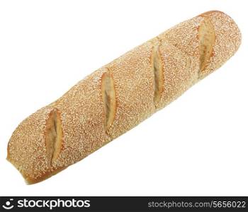 French Loaf Of Bread With Sesame Seeds Isolated On White Background