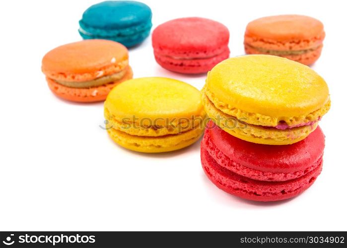 French macaroons on white background