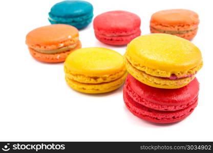 French macaroons on white background