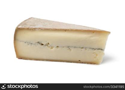 French Morbier cheese on white background