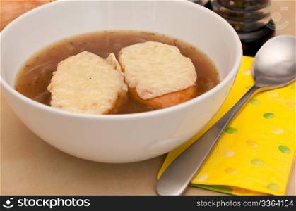 French onion soup with toast and cheese