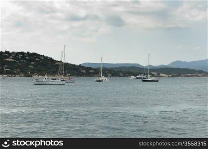 French Riviera views from St. Tropez. Yachts and sailboats