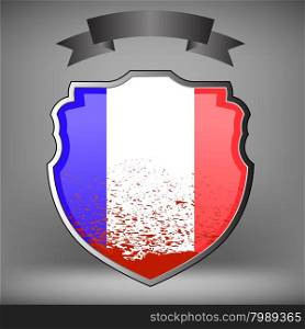 French Shield and Black Ribbon Idolated on Grey Background. French Shield and Black Ribbon