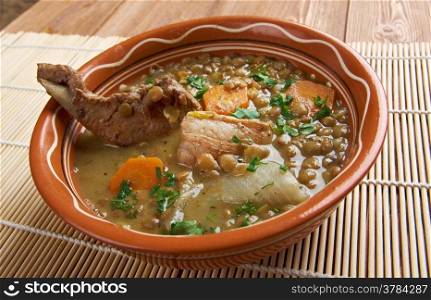 French soup with lentils and Dijon mustard.Lentilles a la dijonnaise