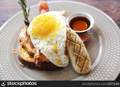 French Toast Eggs and Bacon Breakfast Brekkie Stack