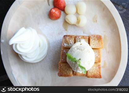 french toast with ice cream and fruit