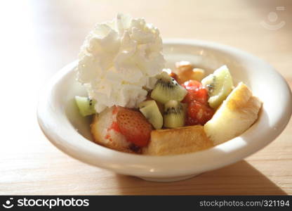 french toast with ice cream and fruit