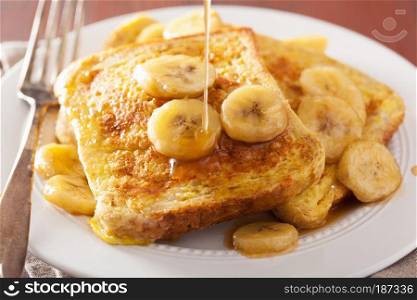 french toasts with caramelized banana for breakfast
