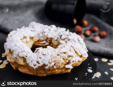 French traditional cake powdered sugar and almond petals