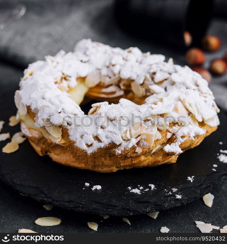 French traditional cake powdered sugar and almond petals