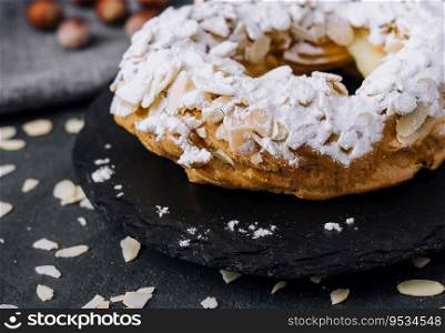 French traditional cake powdered sugar and almond petals