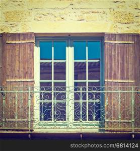 French Window with Open Wooden Shutters, Instagram Effect