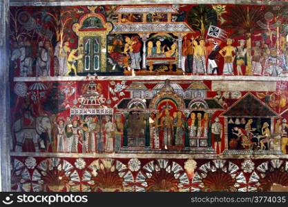Fresco on the wall of Mulkirigala cave in Sri Lanka