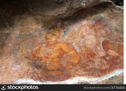 Fresco on the wall of Sigiriya rock, Sri Lanka