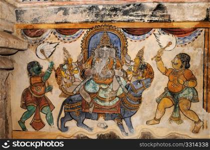 Fresco paintings. beautiful and colorful fresco paintings in temple wall