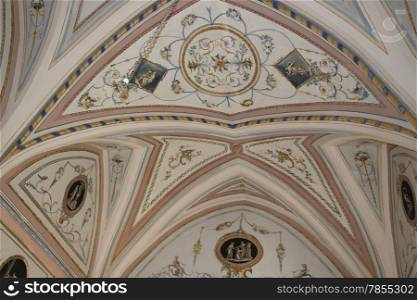 Frescos in Doxi Stracca Fontana Palace about 1760 A.D. in the old town of Gallipoli (Le)) in the southern Italy