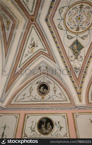 Frescos in Doxi Stracca Fontana Palace about 1760 A.D. in the old town of Gallipoli (Le)) in the southern Italy