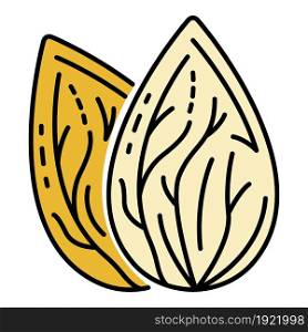 Fresh almond nut icon. Outline fresh almond nut vector icon color flat isolated on white. Fresh almond nut icon color outline vector