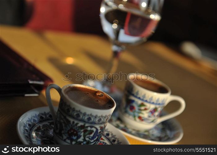 fresh and aromatic turkish coffee cup at restaurant in istanbul