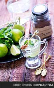 fresh and cold drink with lime and mint