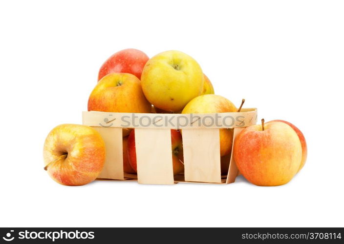 Fresh and colorful apples in basket, selective focus