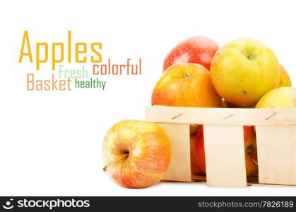 Fresh and colorful apples in basket, selective focus