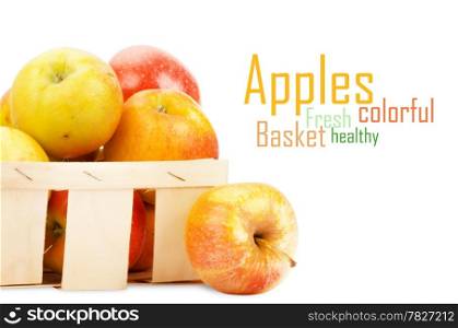 Fresh and colorful apples in basket, selective focus