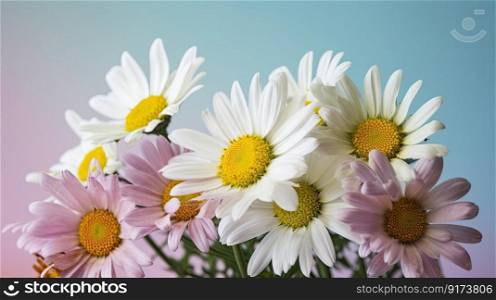 Fresh and delicate daisies on a pastel background, vibrant and colorful. Aesthetic and elegant floral composition generative AI