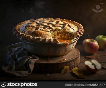 Fresh and Delicious Homemede Apple Pie. AI generated Illustration.