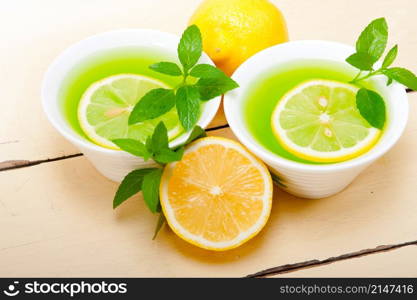 fresh and healthy mint infusion tea tisane with lemon