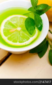 fresh and healthy mint infusion tea tisane with lemon