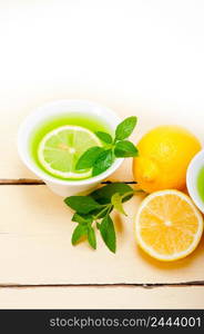 fresh and healthy mint infusion tea tisane with lemon