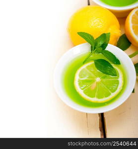 fresh and healthy mint infusion tea tisane with lemon