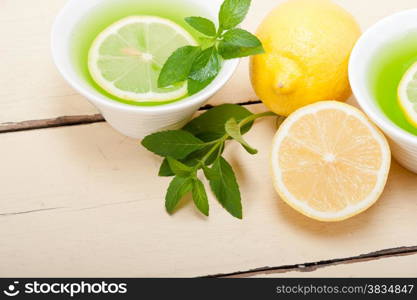 fresh and healthy mint infusion tea tisane with lemon