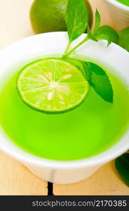 fresh and healthy mint infusion tea tisane with lime