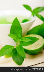 fresh and healthy mint infusion tea tisane with lime