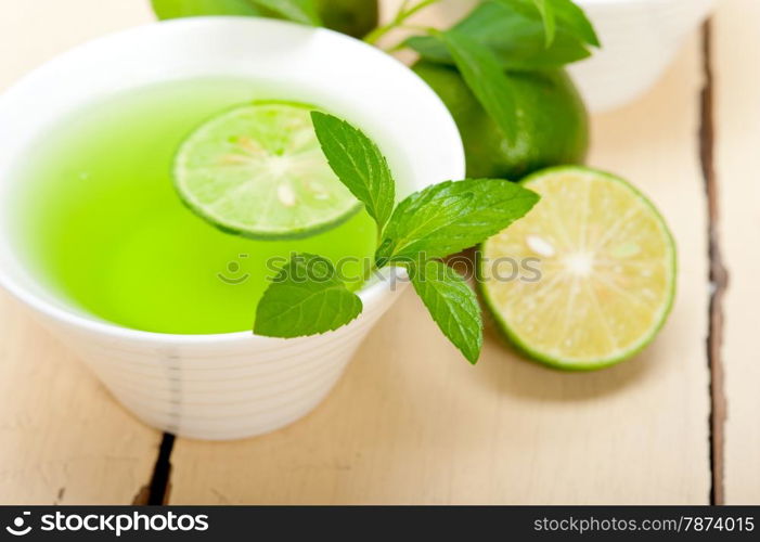 fresh and healthy mint infusion tea tisane with lime