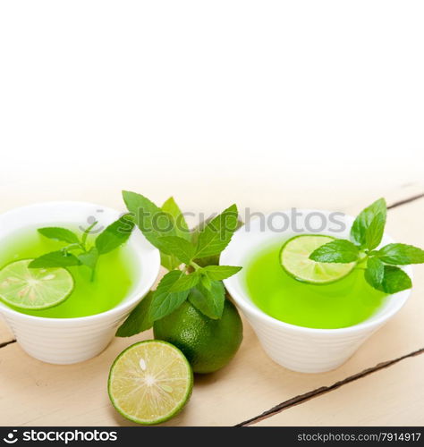 fresh and healthy mint infusion tea tisane with lime