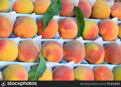 Fresh and ripe peaches are sold at the Bazaar