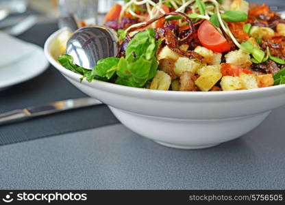 Fresh and tasty salad on plate