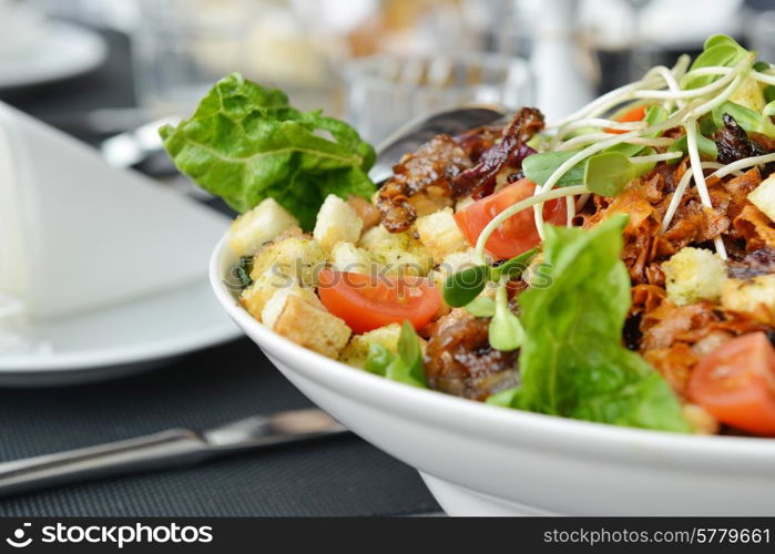 Fresh and tasty salad on plate